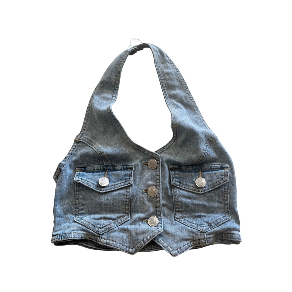 Rue21 Womens Blue Denim Halter Vest Crop Top Light Wash Y2K Size M